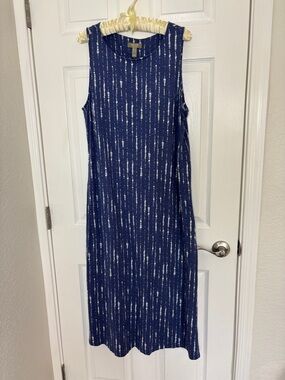 Naturals d&co. Blue/White Sleeveless Midi Dress w/Pockets XL Cotton Blend
